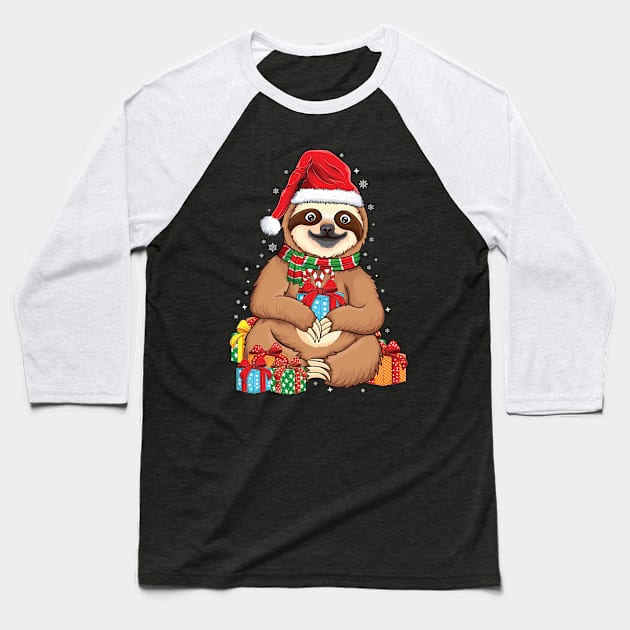 Merry Slothmas Christmas sloth pajamas Santa hat slow ho ho Xmas sloth Baseball T-Shirt by UNXart